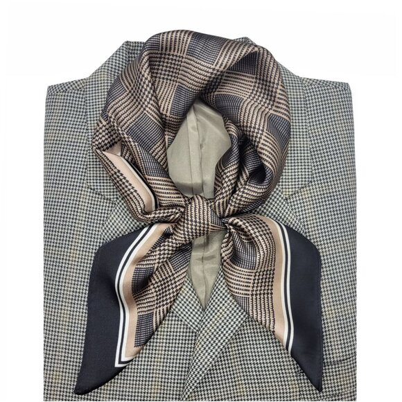 Unbranded Other - ✨Luxurious Elegant Silky Square Scarf Black White Block Design Bandana Neck Wrap